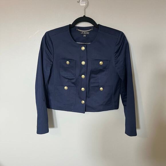 J.Crew Louisa cotton cropped navy blue blazer jacket women’s size 0 - Picture 1 of 10